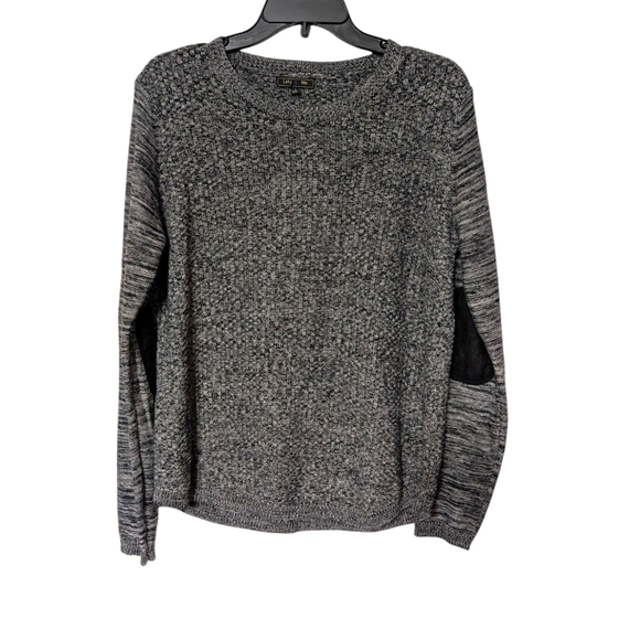 Lety & Me Salt And Pepper Grey Preppy Elbow Patch Crew Neck Sweater Large NWOT - Picture 1 of 7